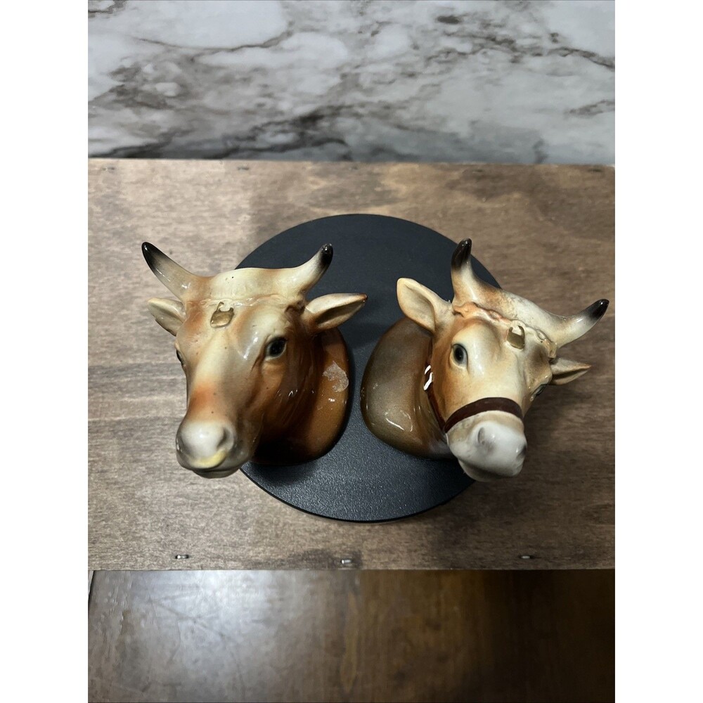 Jersey Dairy Cow Head Salt & Pepper Shakers Porcelain shakers